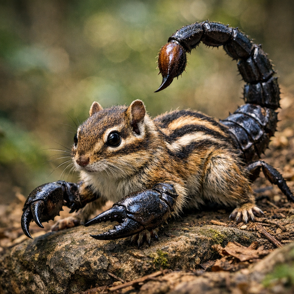 Scorpmunk, an AI-generated hybrid of Scorpion and Chipmunk