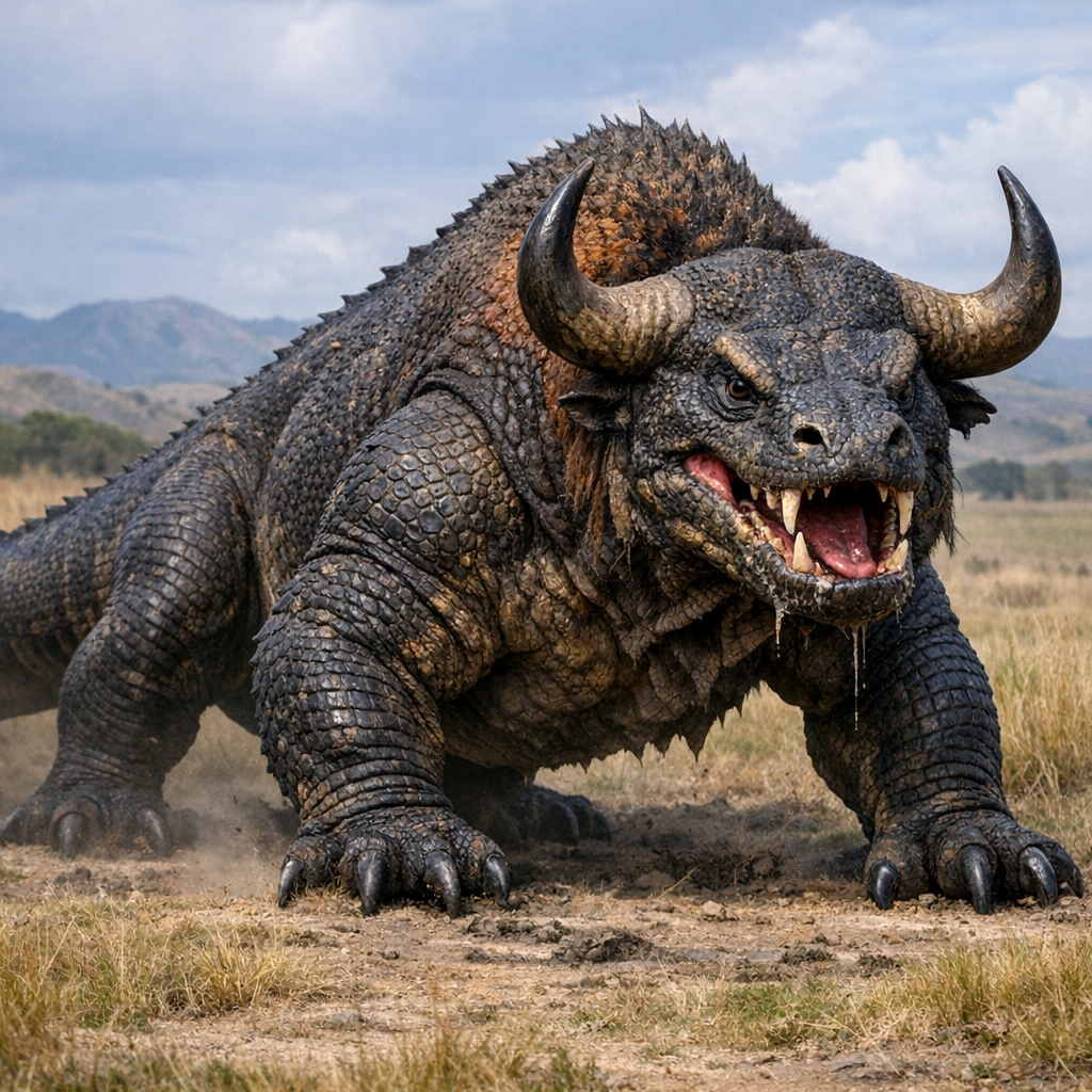 Kombison, an AI-generated hybrid of Komodo Dragon and Bison