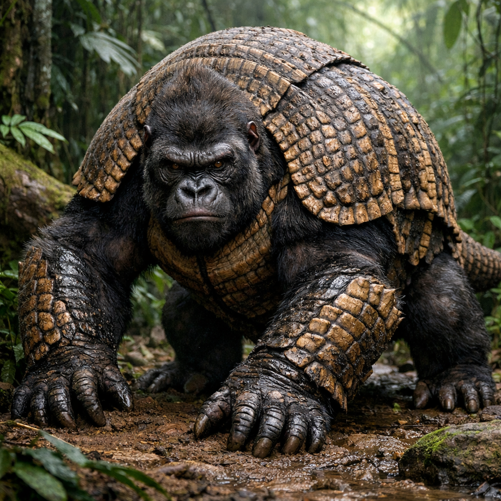 Gorilladillo, an AI-generated hybrid of Armadillo and Gorilla