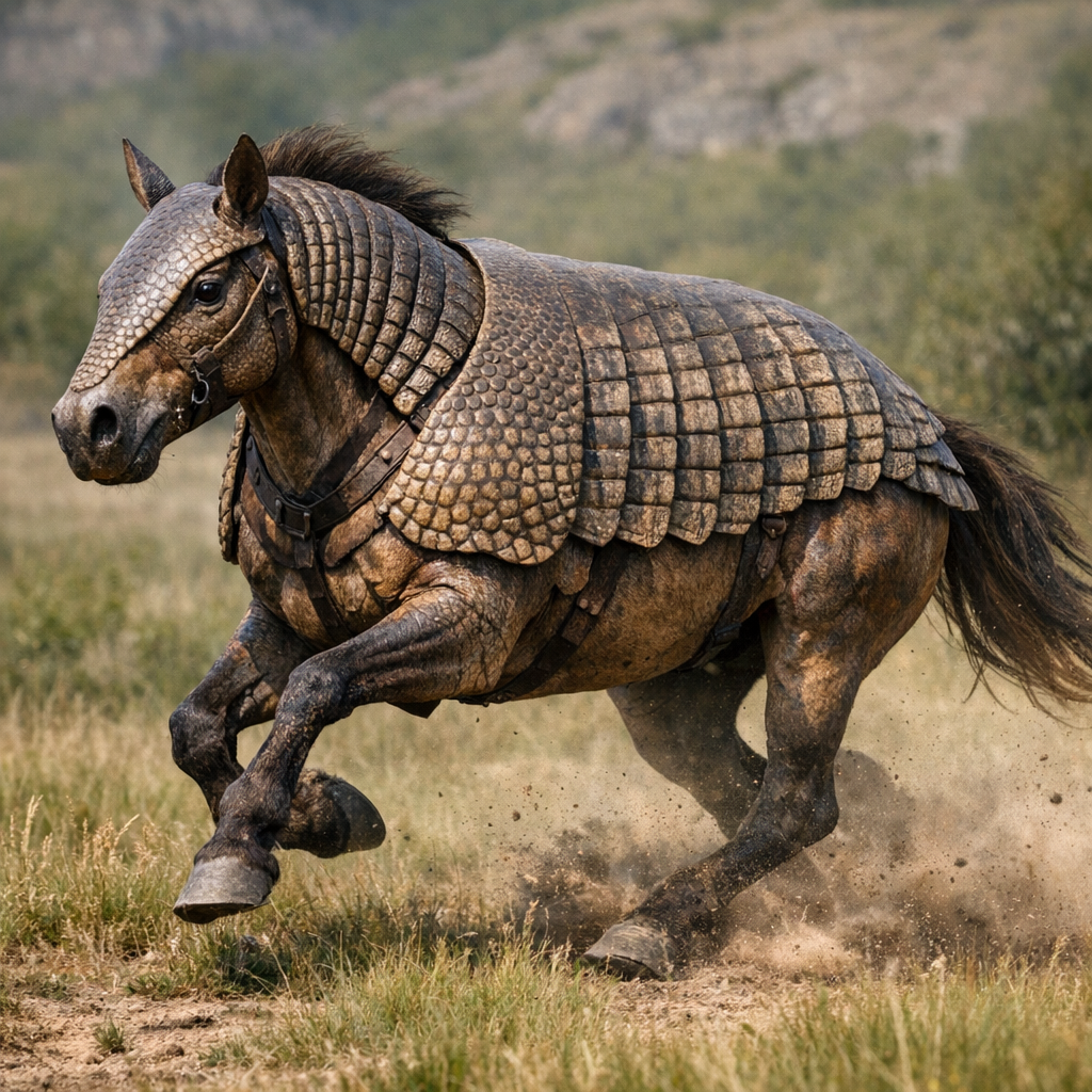 ArmadilloHorse, an AI-generated hybrid of Armadillo and horse