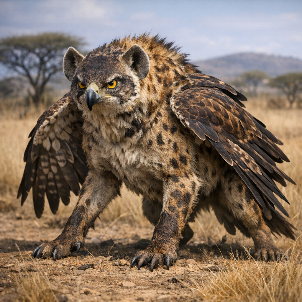 Hyfalcon, an AI-generated hybrid of Hyena and falcon
