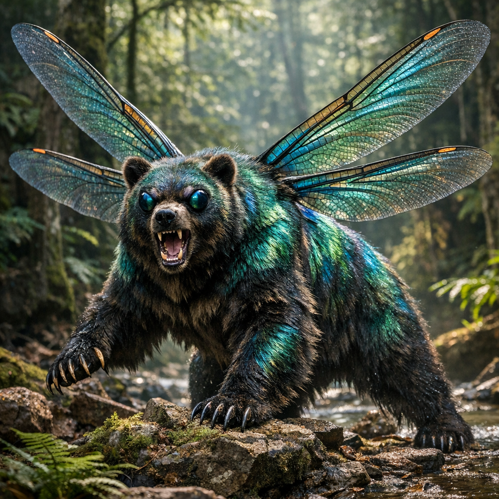 Drabear, an AI-generated hybrid of Dragonfly and Bear