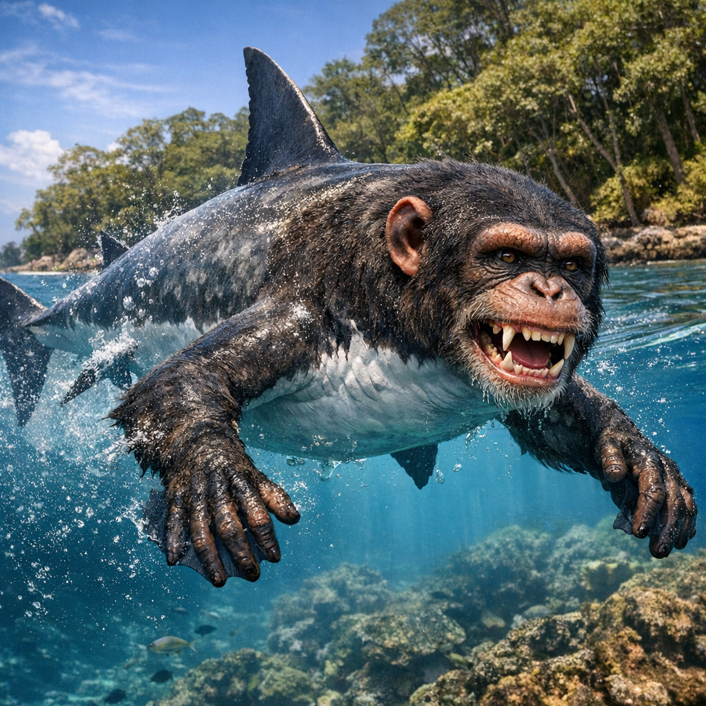 Shimpanzee, an AI-generated hybrid of great white shark and Chimpanzee