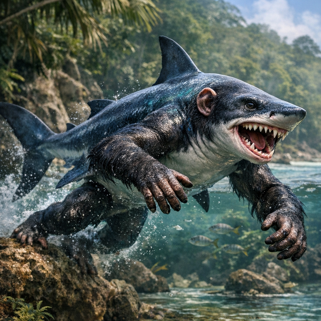 Shimpanzee, an AI-generated hybrid of Shark and Chimpanzee