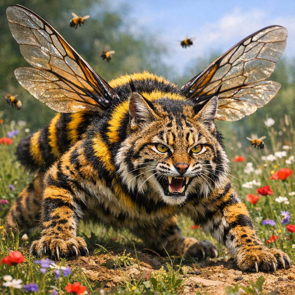Bobumble, an AI-generated hybrid of Bobcat and Bumblebee