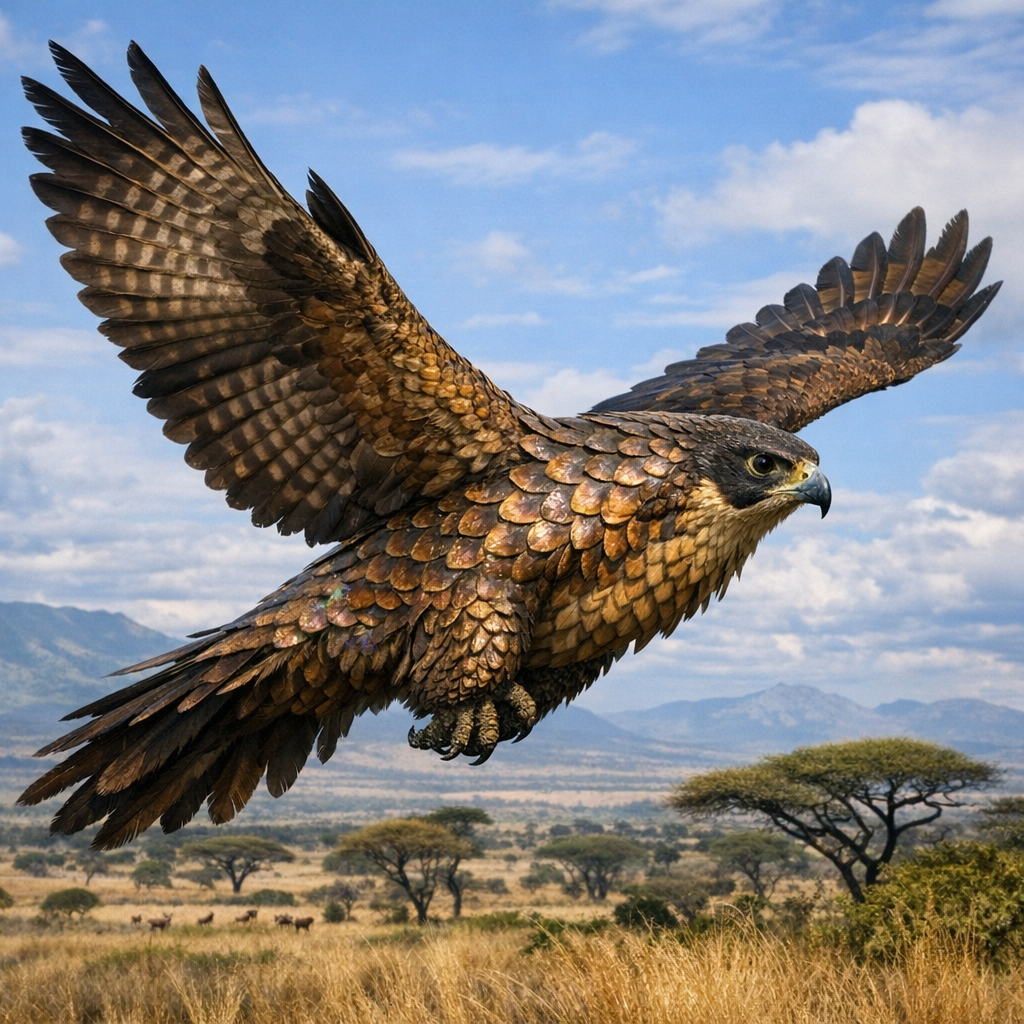 Falconolin, an AI-generated hybrid of falcon and Pangolin
