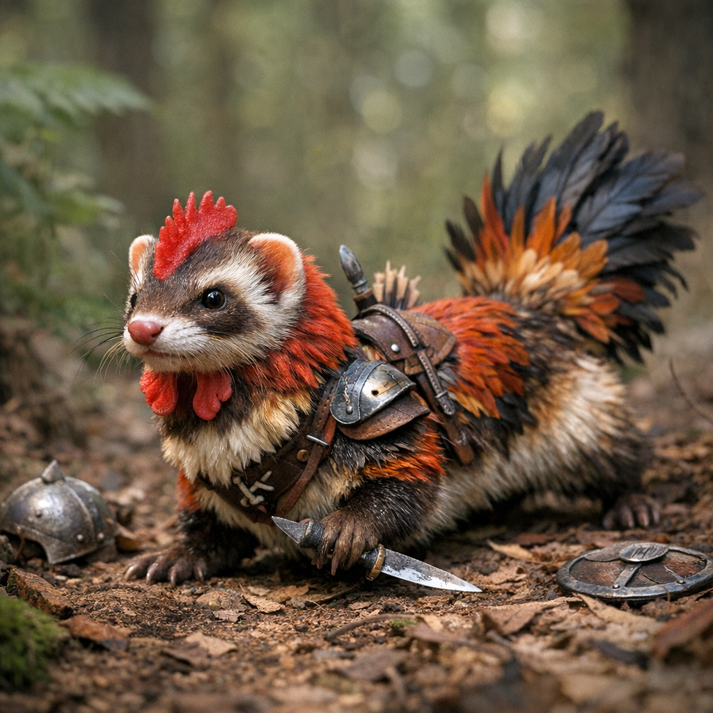Chickeret, an AI-generated hybrid of Chicken and Ferret