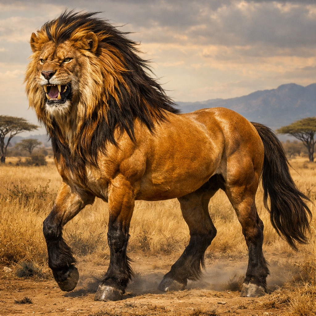 Equilion, an AI-generated hybrid of horse and Lion