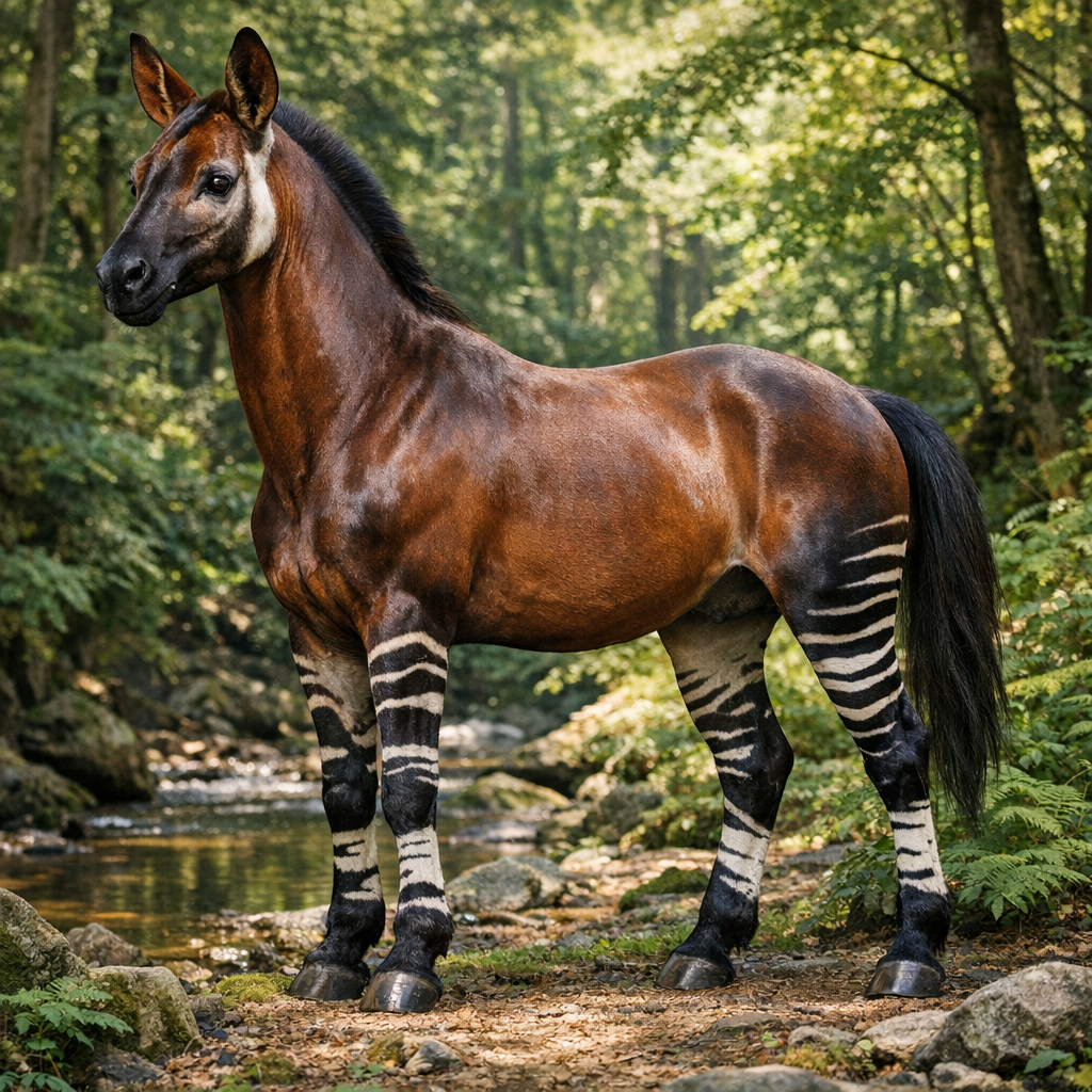 Okorser, an AI-generated hybrid of Okapi and horse