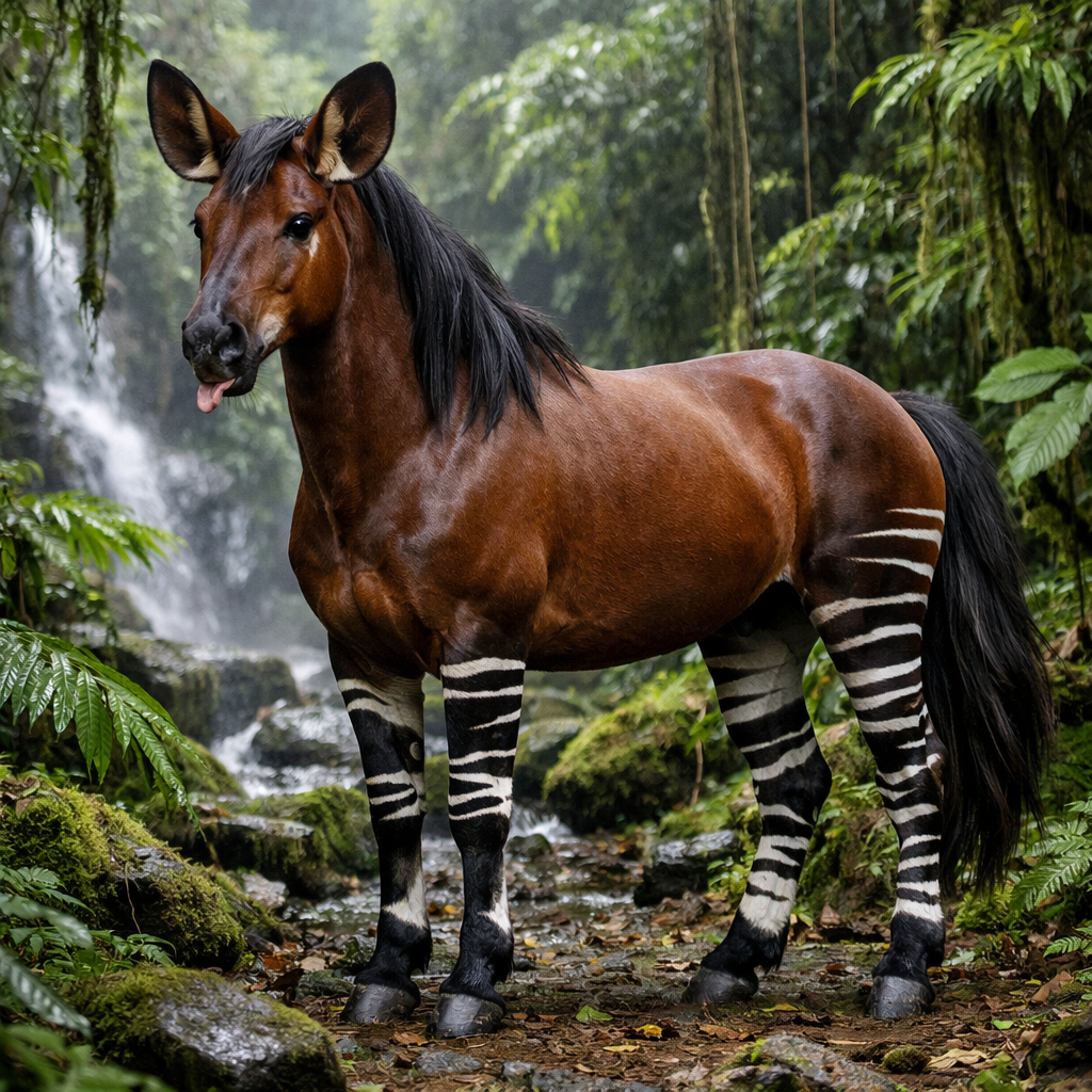 Okahorse, an AI-generated hybrid of Okapi and horse