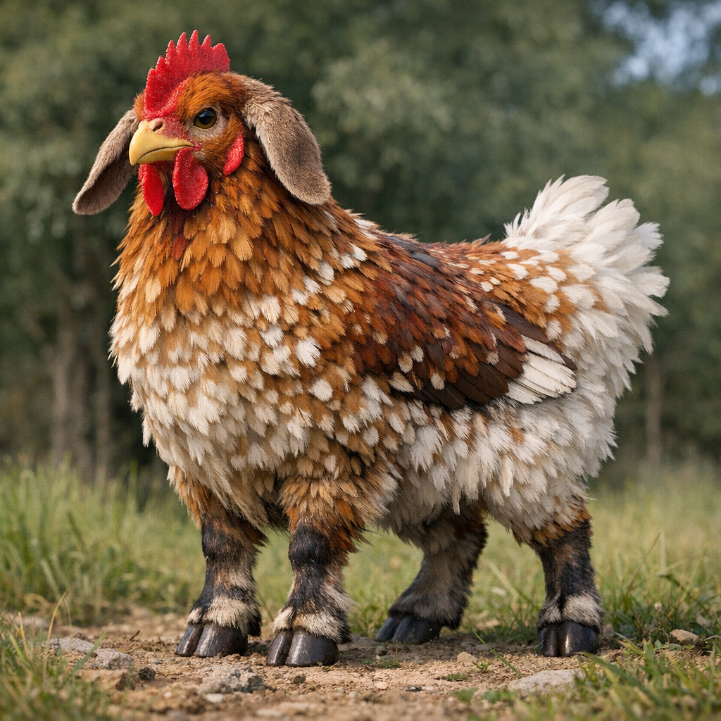 Chickgoat, an AI-generated hybrid of Chicken and Goat