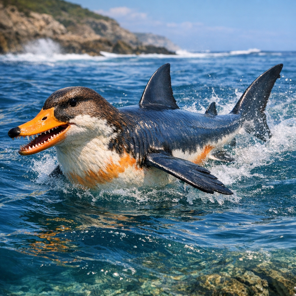 Duckwhite Shark, an AI-generated hybrid of Duck and great white shark