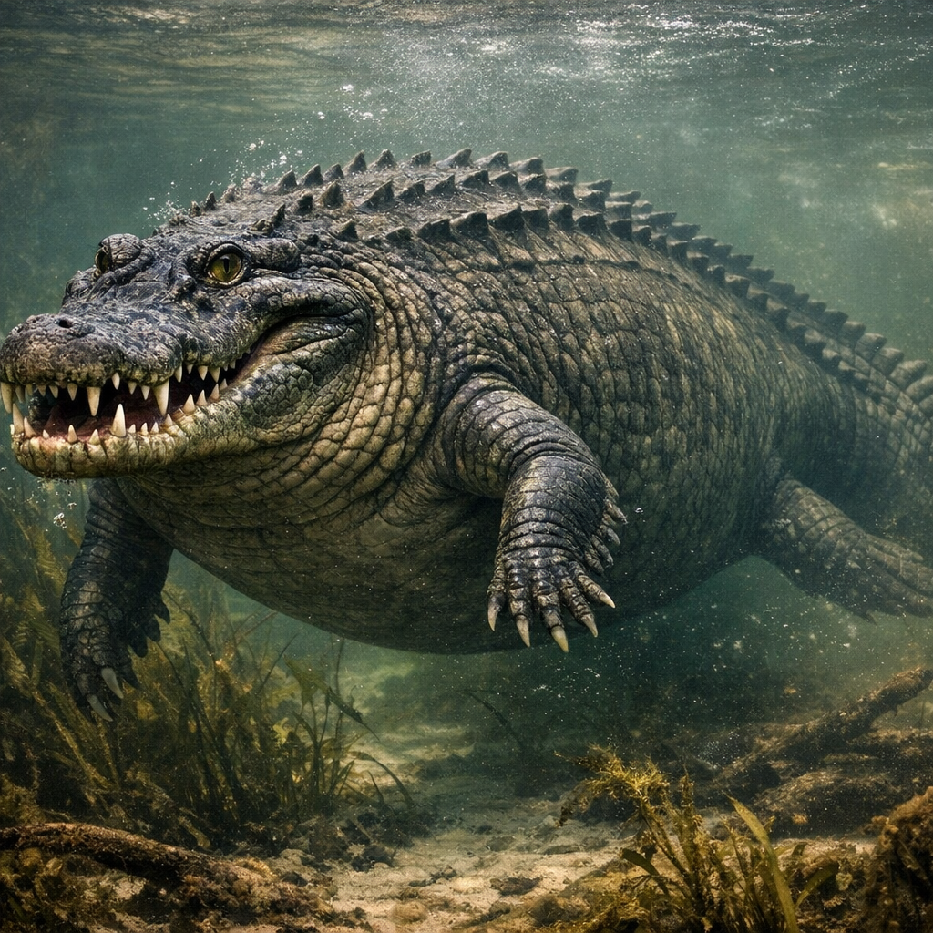 Manalligator, an AI-generated hybrid of Manatee and Alligator