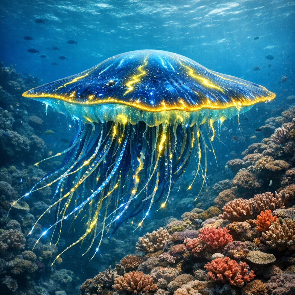 ElectroMedusa, an AI-generated hybrid of Electric Ray and Jellyfish