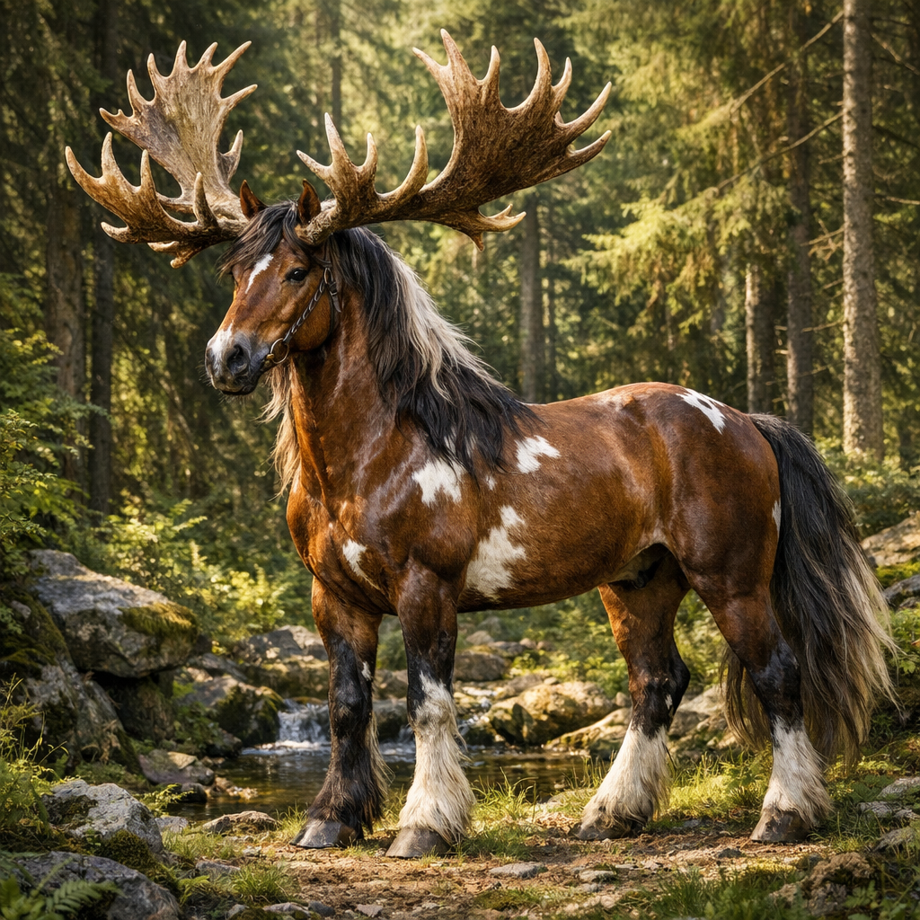 Reinhorse, an AI-generated hybrid of Reindeer and horse