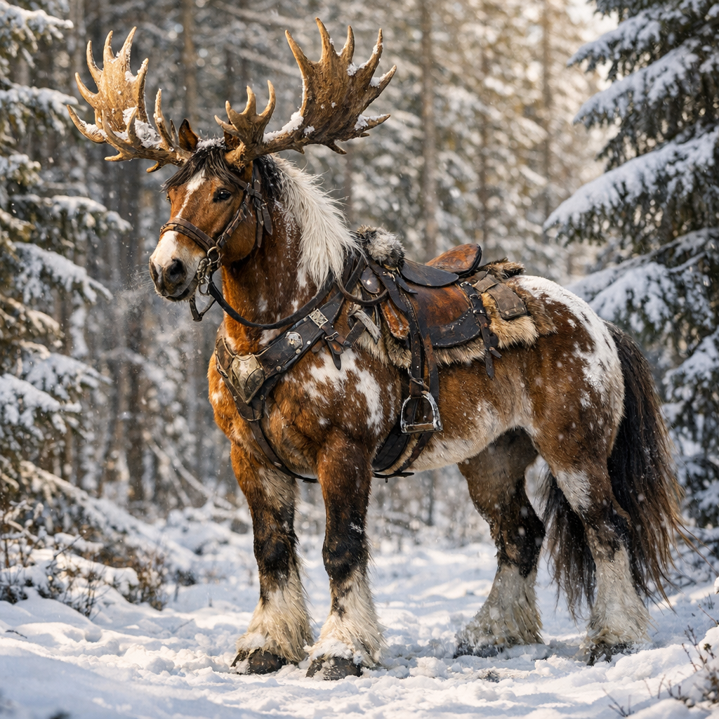Reinhor, an AI-generated hybrid of Reindeer and horse