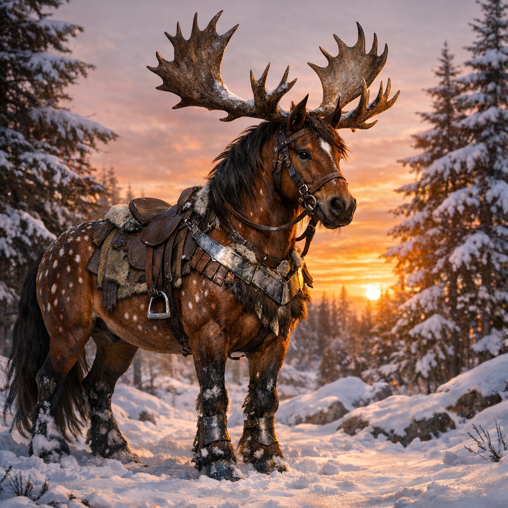 Reinhor, an AI-generated hybrid of Reindeer and horse