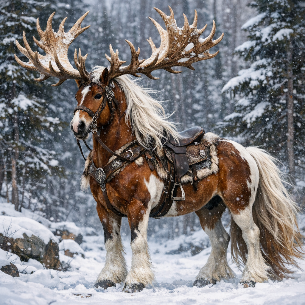 Reinhorse, an AI-generated hybrid of Reindeer and horse