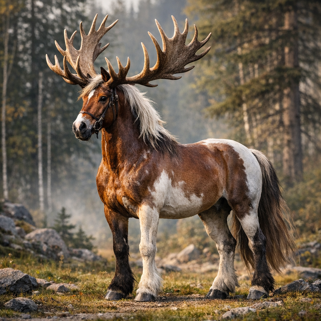 Reinhorse, an AI-generated hybrid of Reindeer and horse