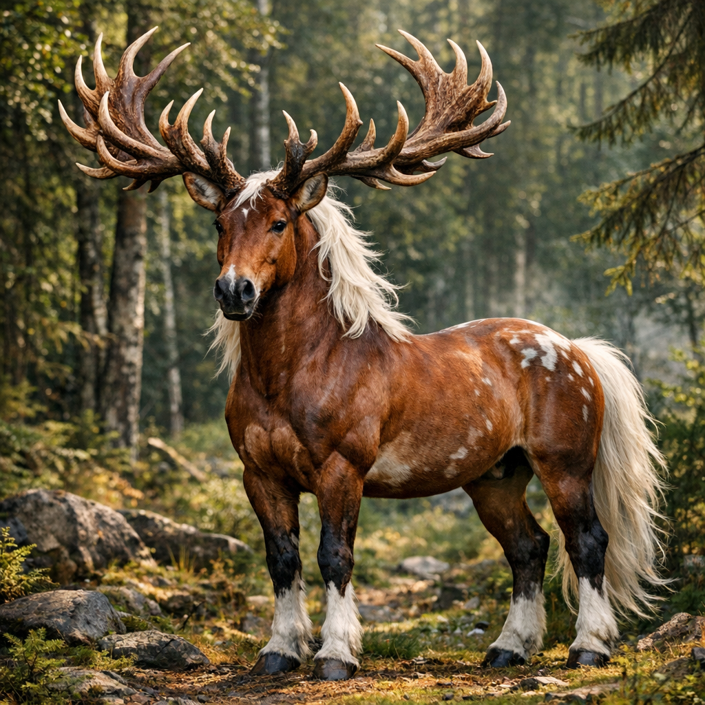 Roequus, an AI-generated hybrid of Reindeer and horse