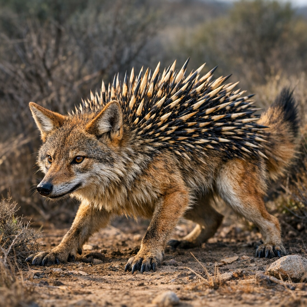 Coyotechidna, an AI-generated hybrid of Coyote and Echidna