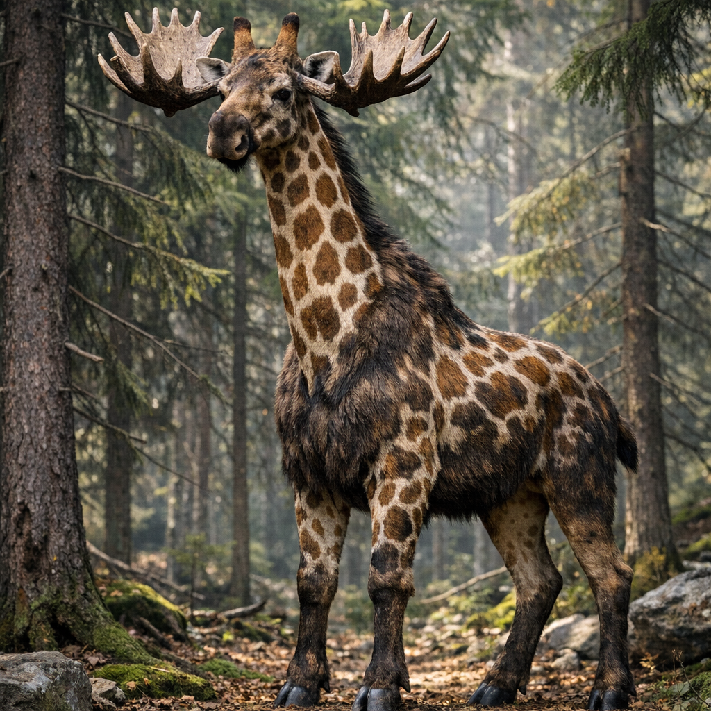 Giraffoose, an AI-generated hybrid of Giraffe and Moose
