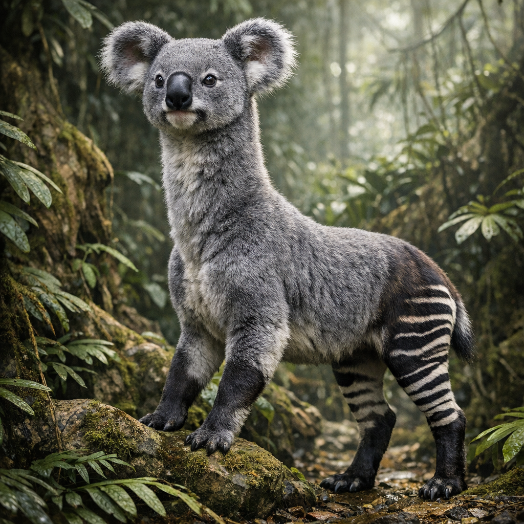 Okalapi, an AI-generated hybrid of Okapi and Koala