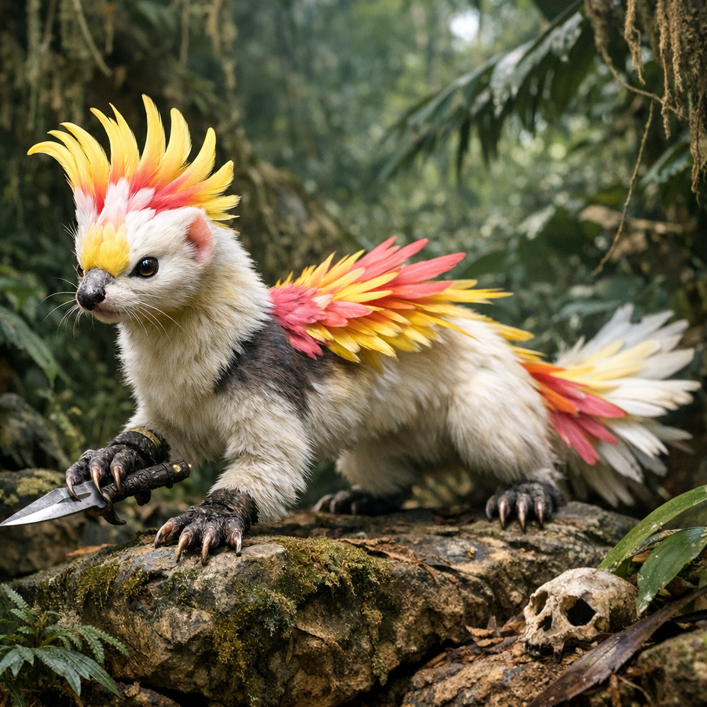 Ferretatoo, an AI-generated hybrid of Ferret and Cockatoo