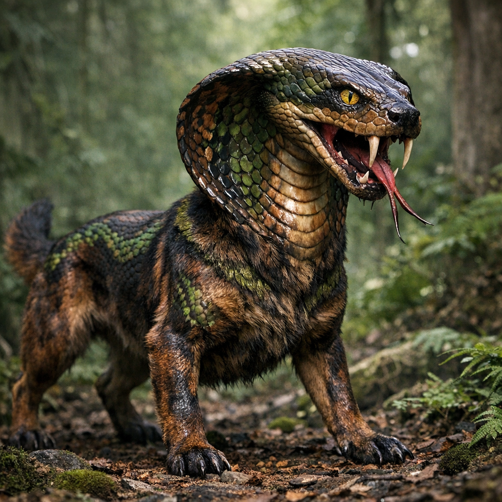 Canobra, an AI-generated hybrid of dog and Cobra