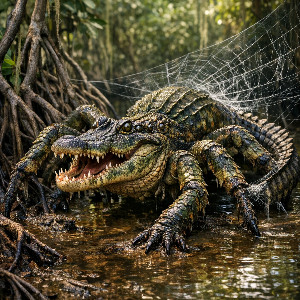 Spi-gator, an AI-generated hybrid of Spider and Alligator
