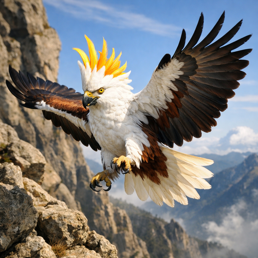 Cockatle, an AI-generated hybrid of Cockatoo and Bald Eagle
