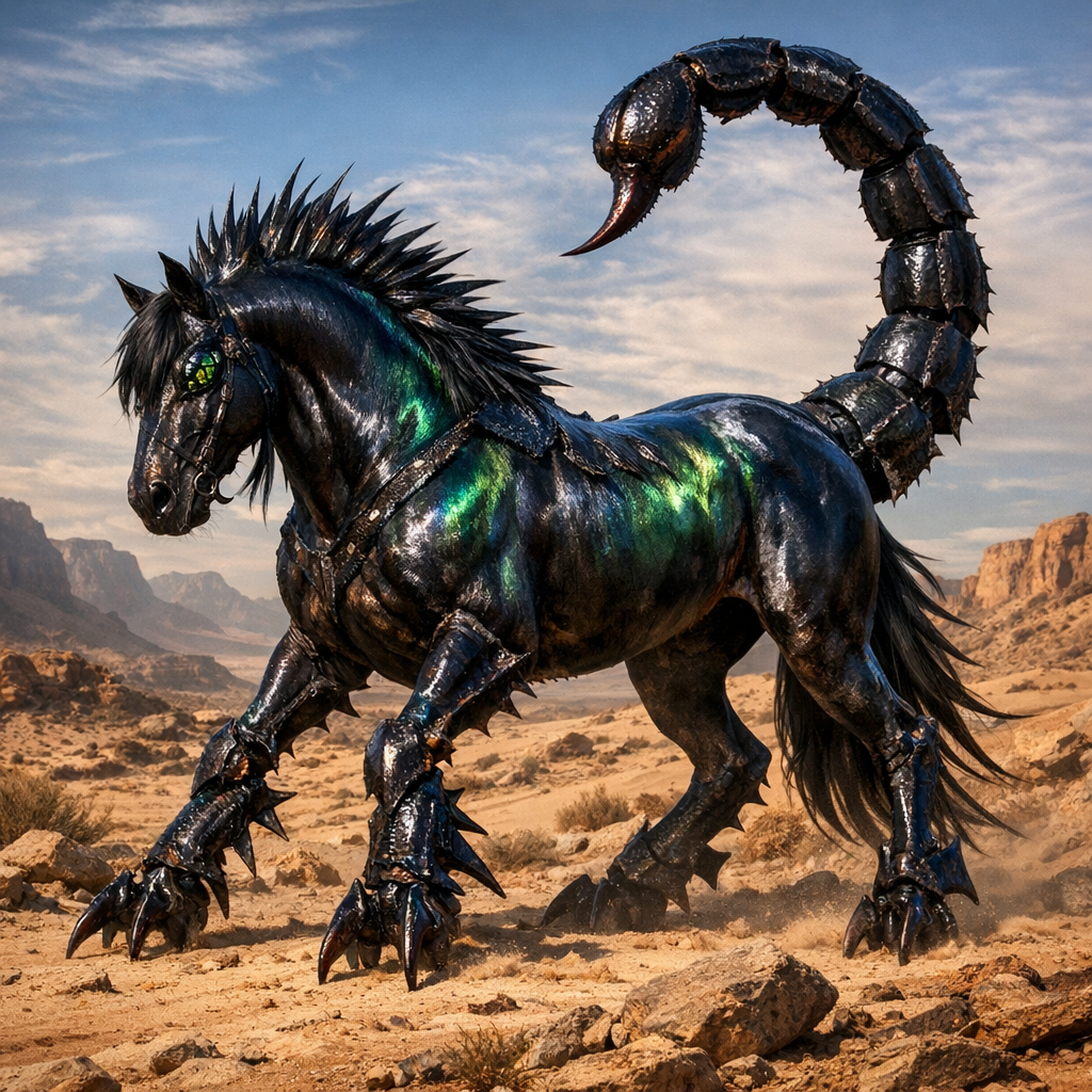 ScorpaEquis, an AI-generated hybrid of horse and Scorpion