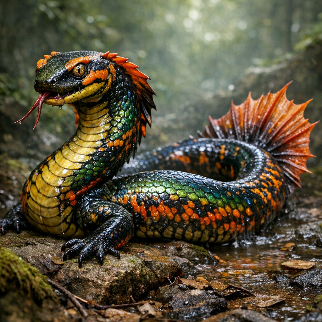 Salasnake, an AI-generated hybrid of Salamander and Snake