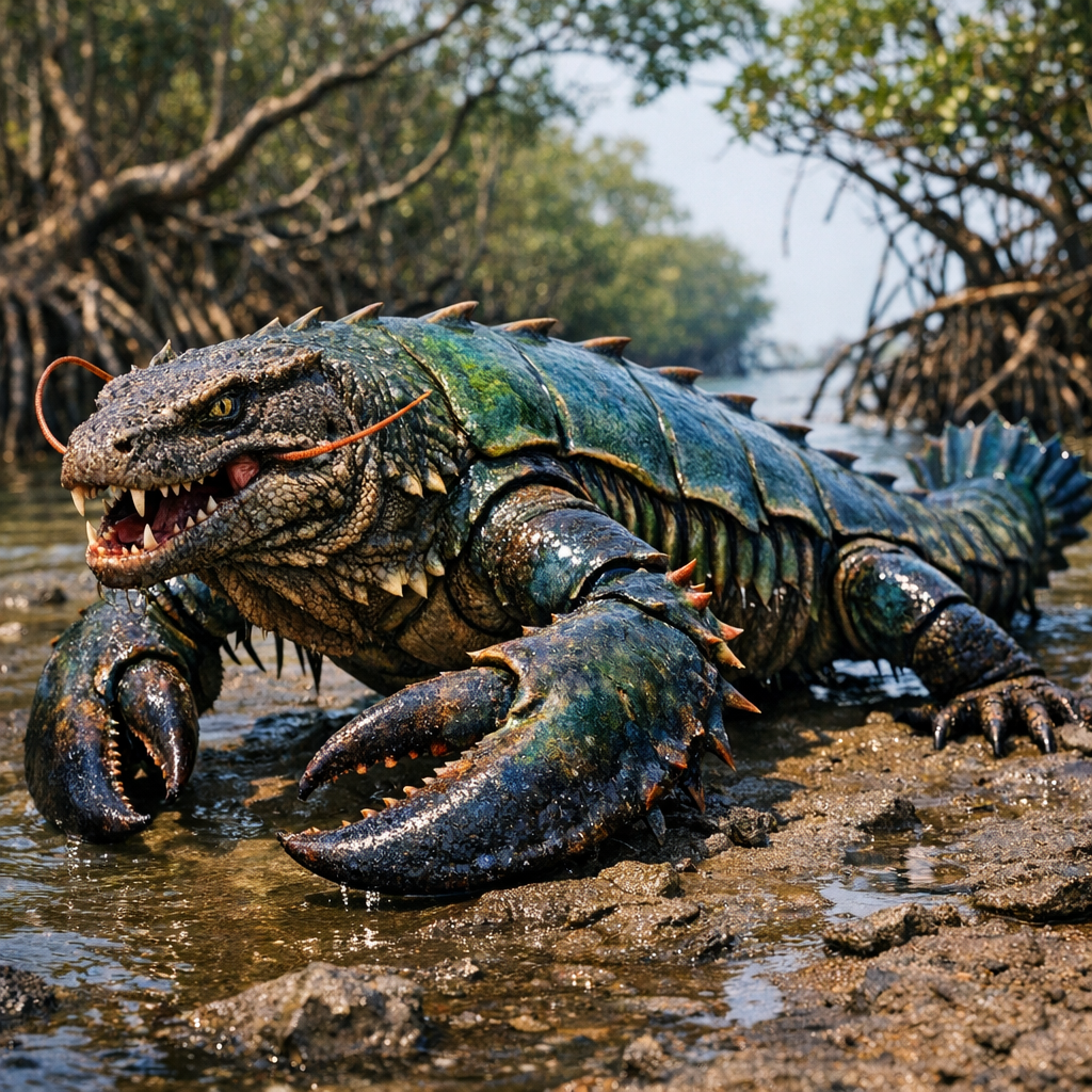 Komolobster, an AI-generated hybrid of Komodo Dragon and Lobster