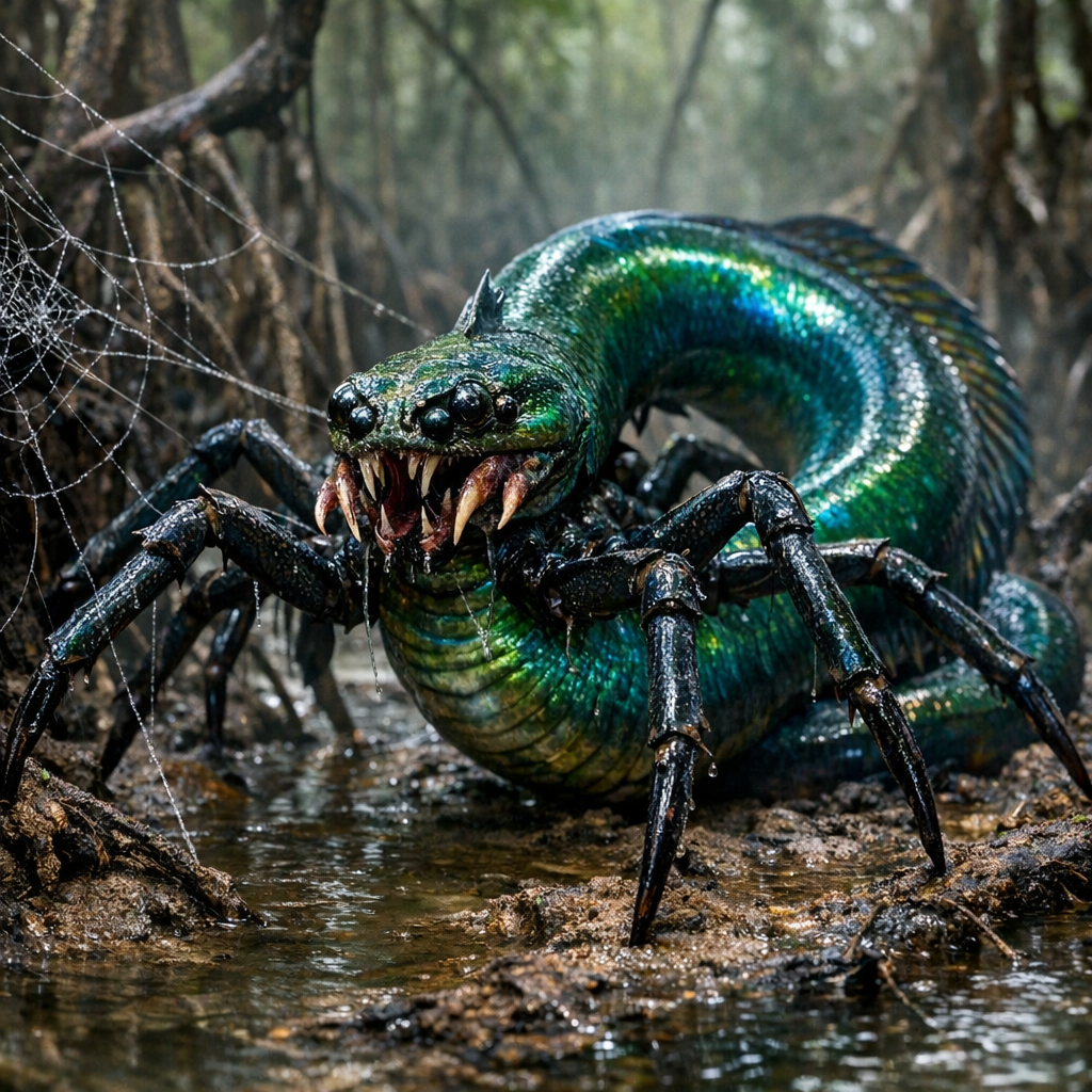 Spiroel, an AI-generated hybrid of Spider and Eel