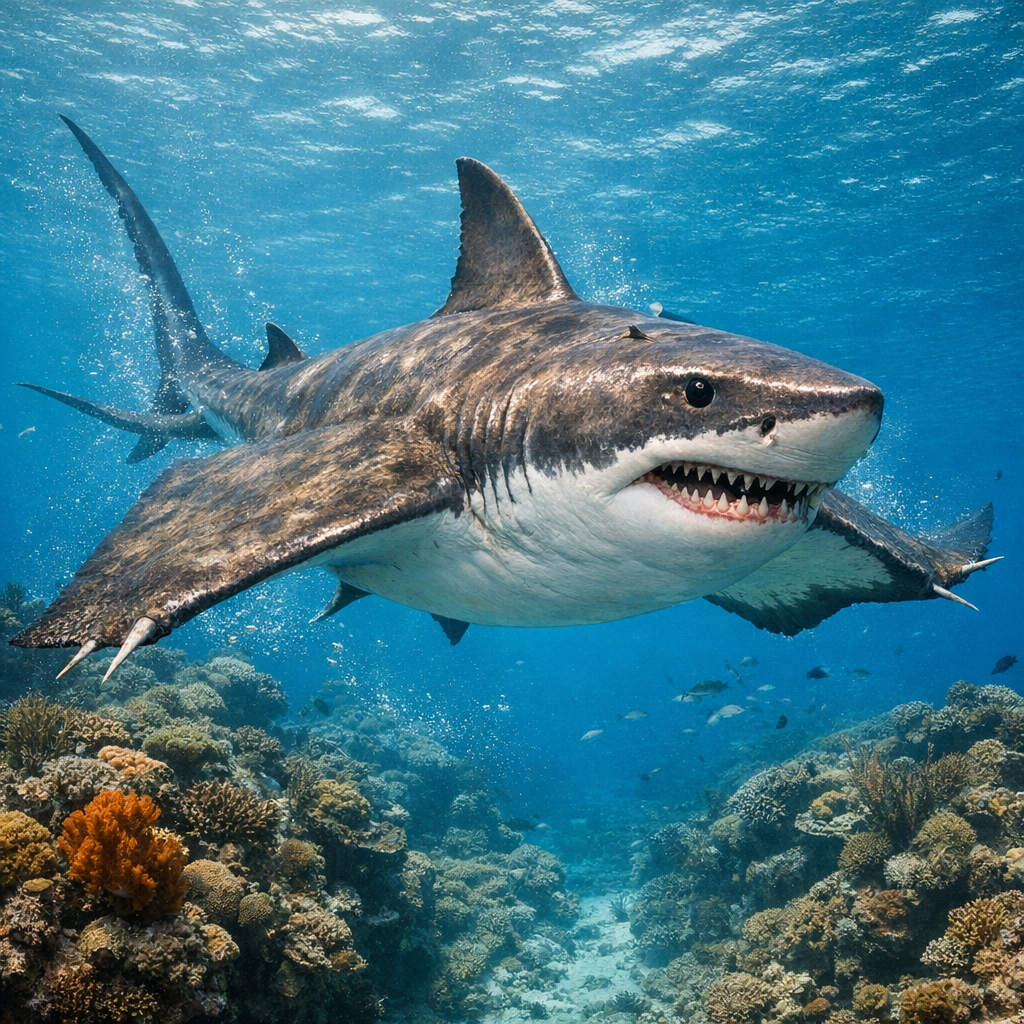 Stingwhite Ray, an AI-generated hybrid of Sting Ray and great white shark