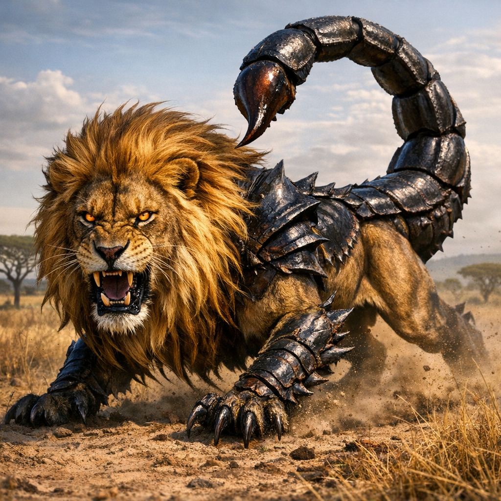 Scorplion, an AI-generated hybrid of Scorpion and Lion