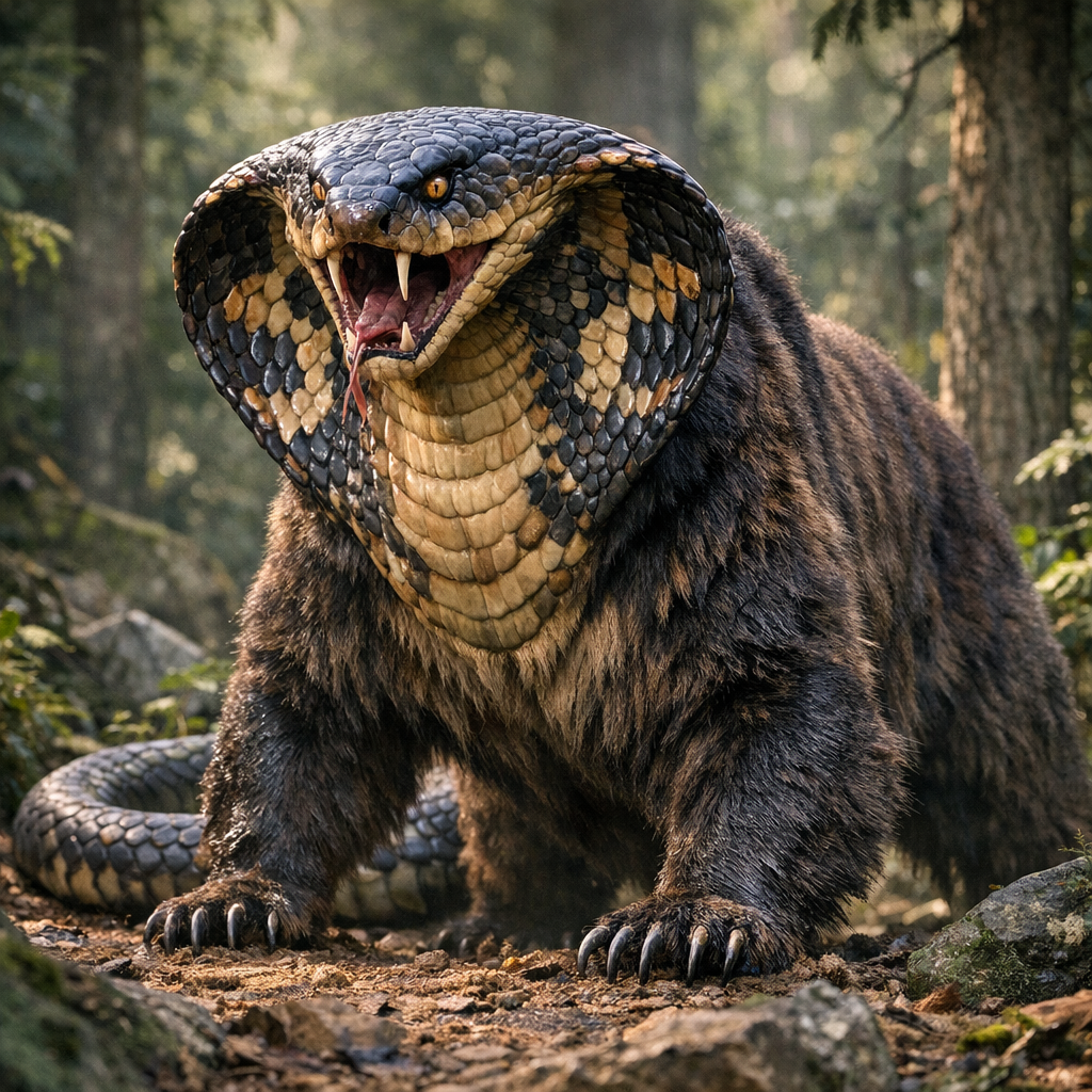 CobraBear, an AI-generated hybrid of Cobra and Bear