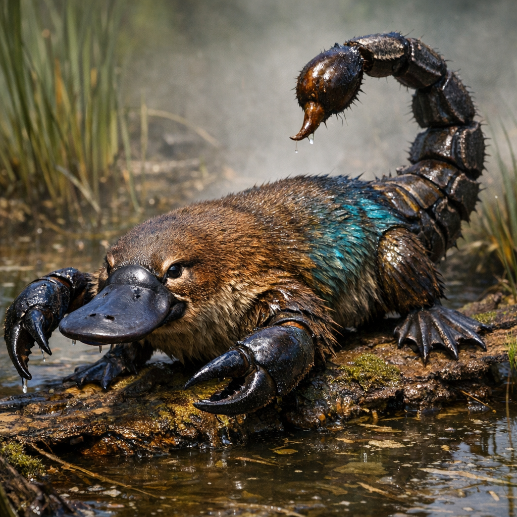 Platyscorpius, an AI-generated hybrid of Platypus and Scorpion