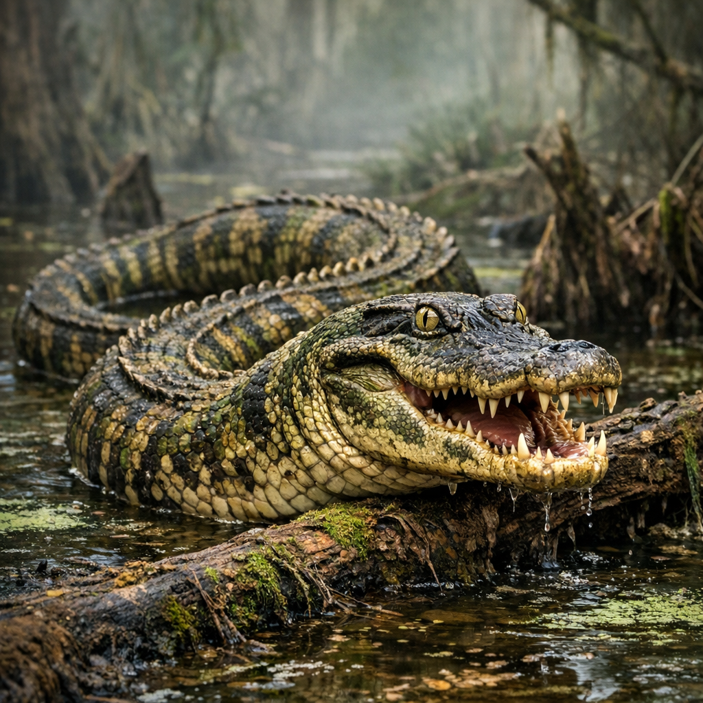 Snalligator, an AI-generated hybrid of Snake and Alligator