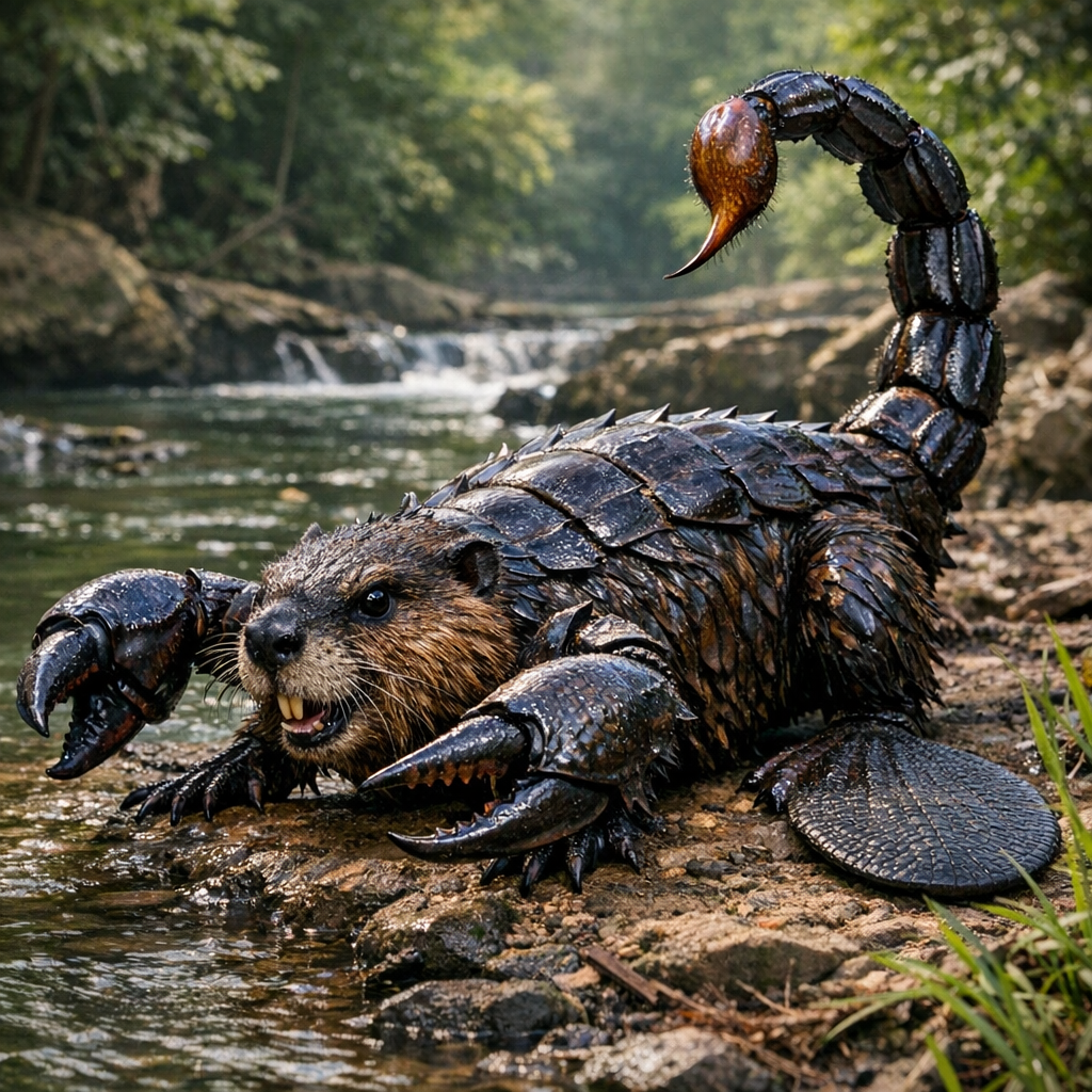 Beavercorpion, an AI-generated hybrid of Beaver and Scorpion