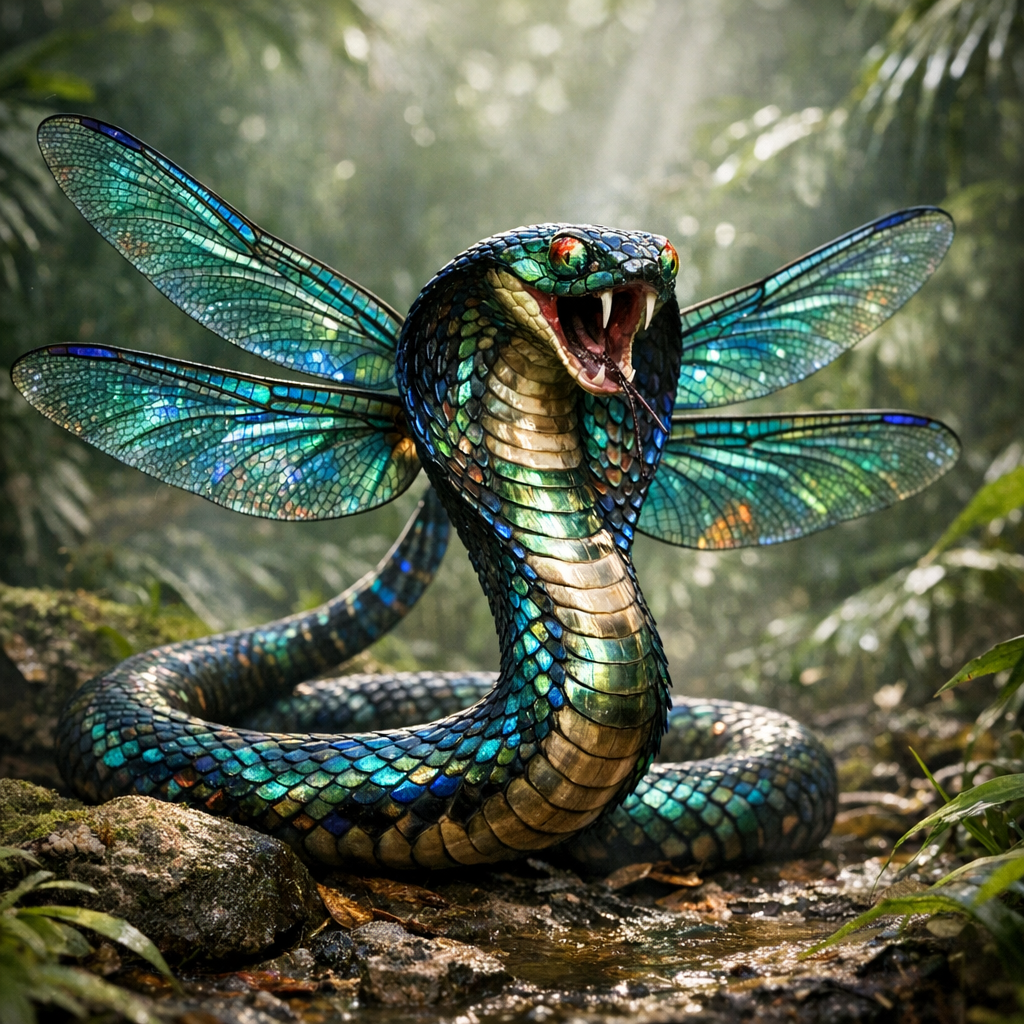 Cobrafly, an AI-generated hybrid of Cobra and Dragonfly