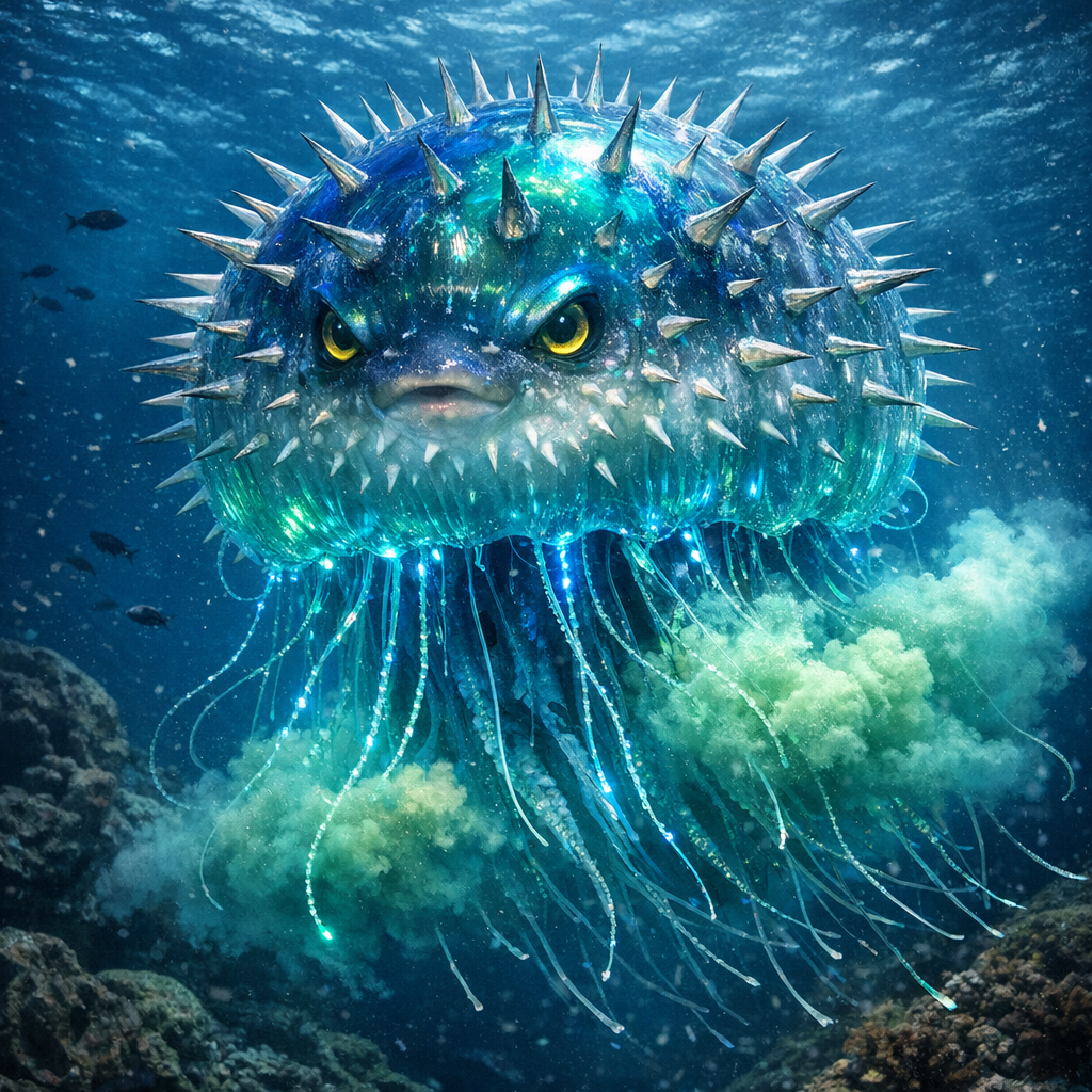 Puffermedusa, an AI-generated hybrid of Puffer Fish and Jellyfish