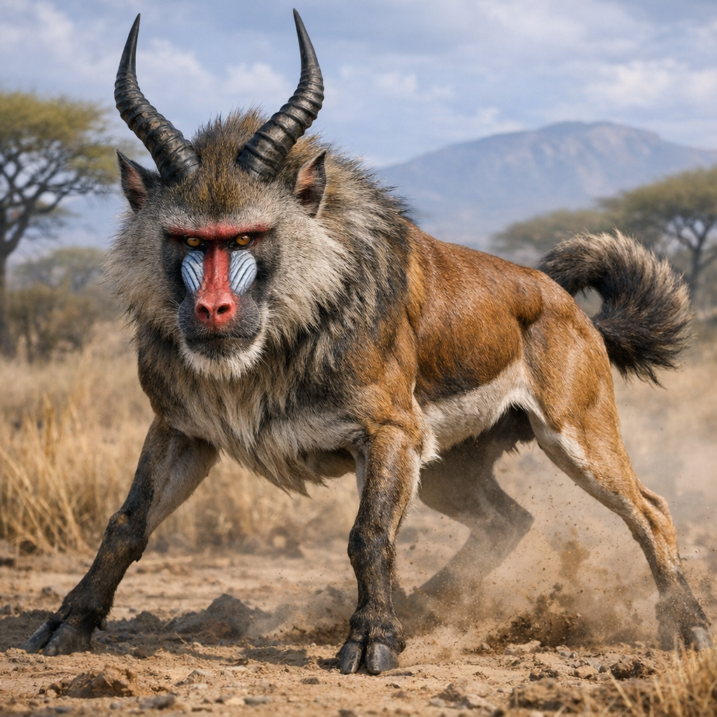 Antaboon, an AI-generated hybrid of Antelope and Baboon
