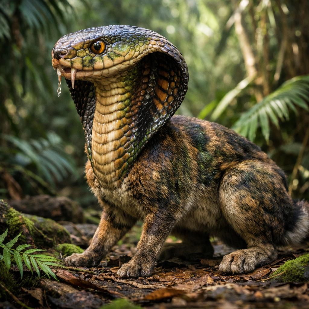Rabobra, an AI-generated hybrid of Rabbit and Cobra