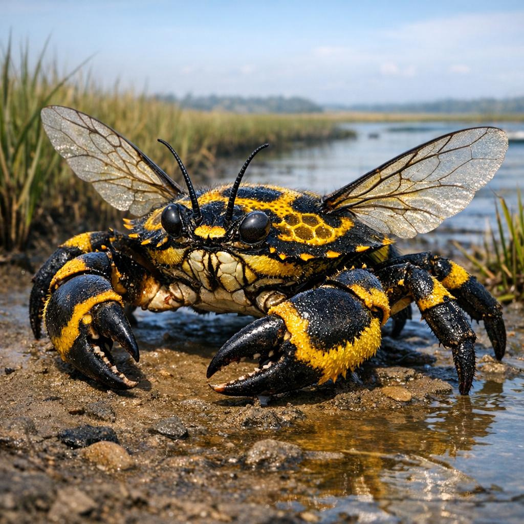 Bumblecrab, an AI-generated hybrid of Bumblebee and Crab
