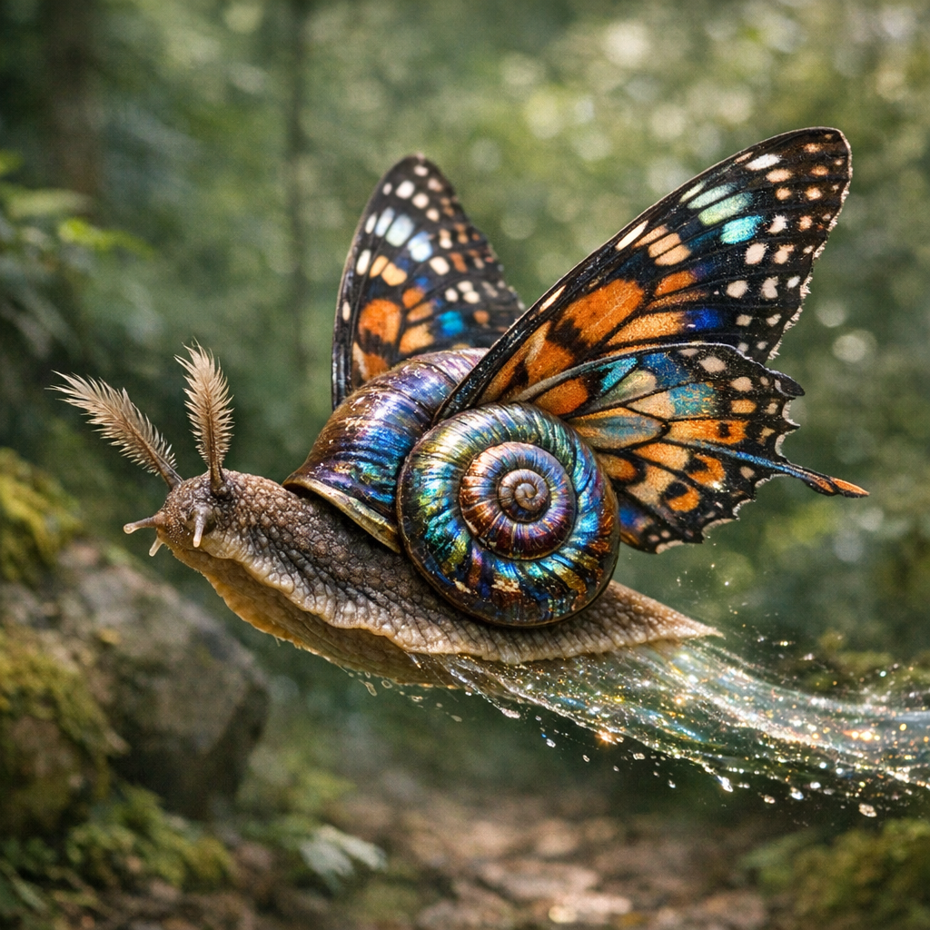 Snailfly, an AI-generated hybrid of Snail and Butterfly