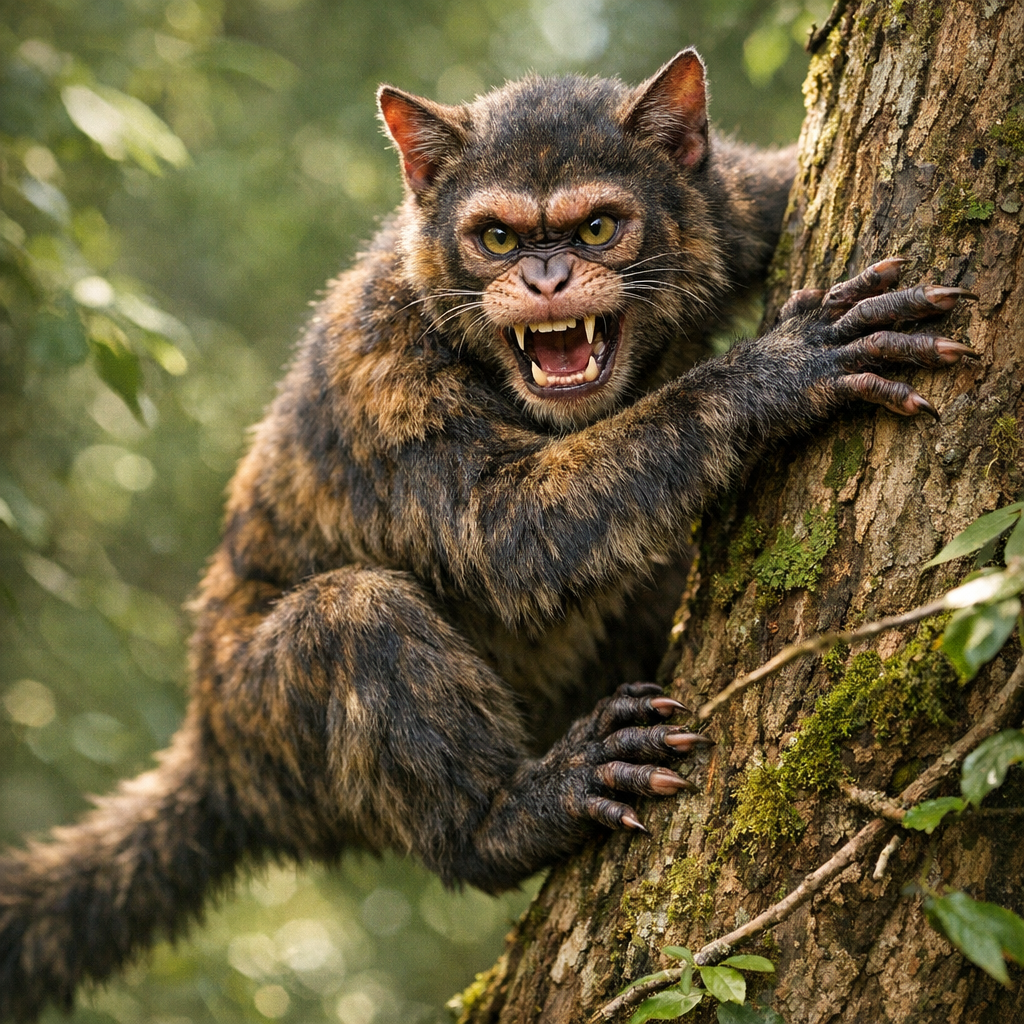 Chimcat, an AI-generated hybrid of Chimpanzee and Cat
