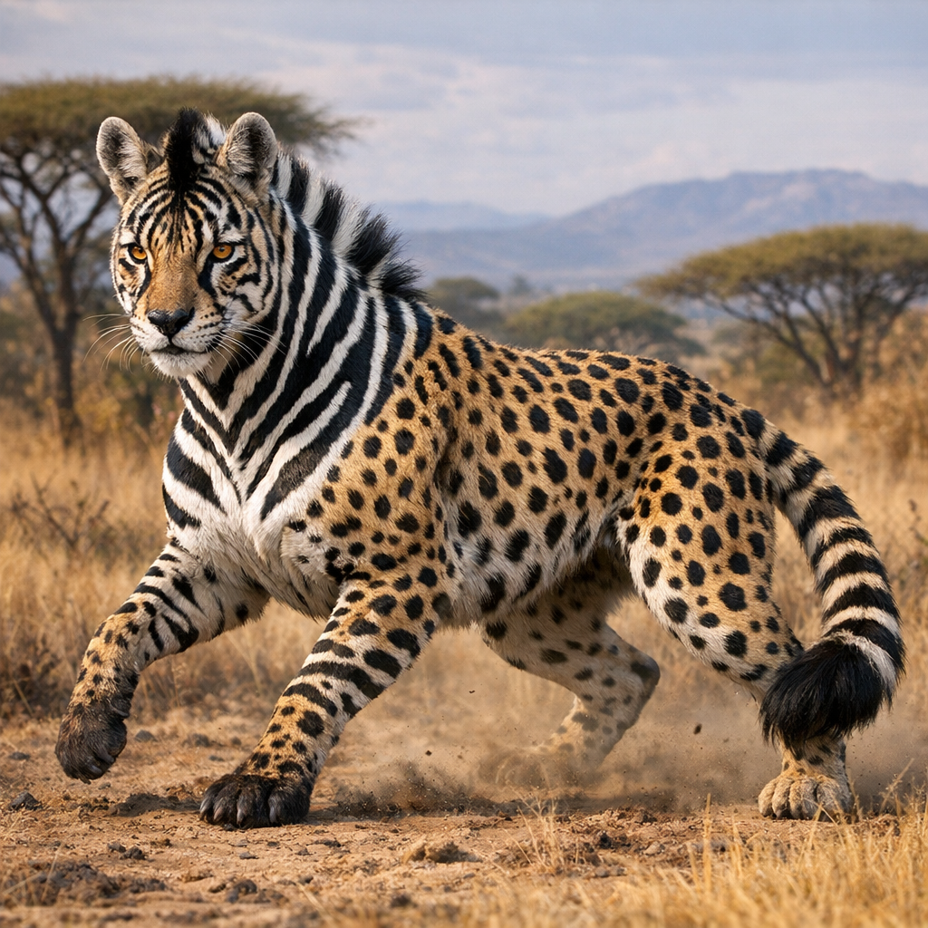 Zebratta, an AI-generated hybrid of Zebra and Cheetah