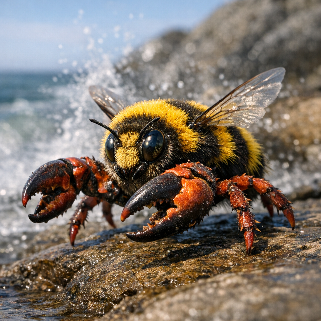 Bumblecrab, an AI-generated hybrid of Bumblebee and Crab